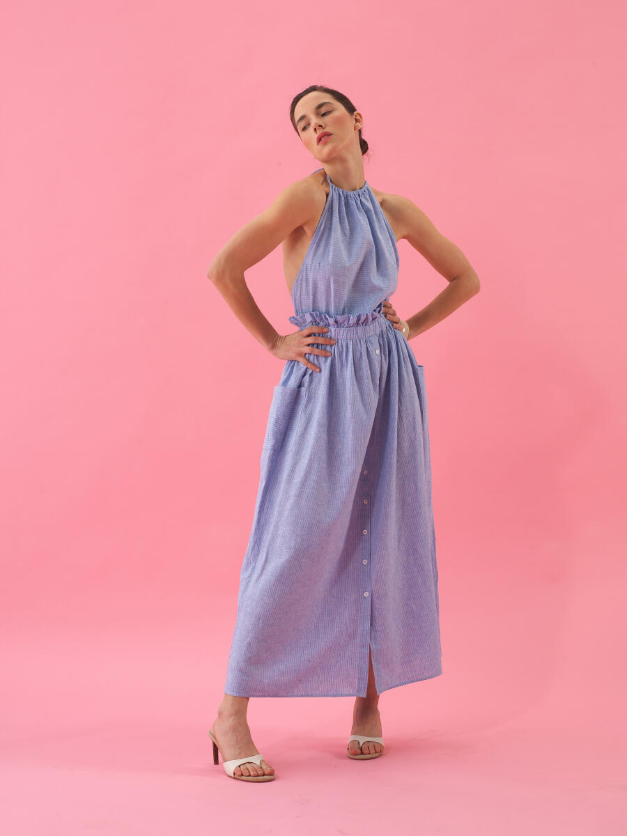 Blue Regular Fit Linen Dress - 5
