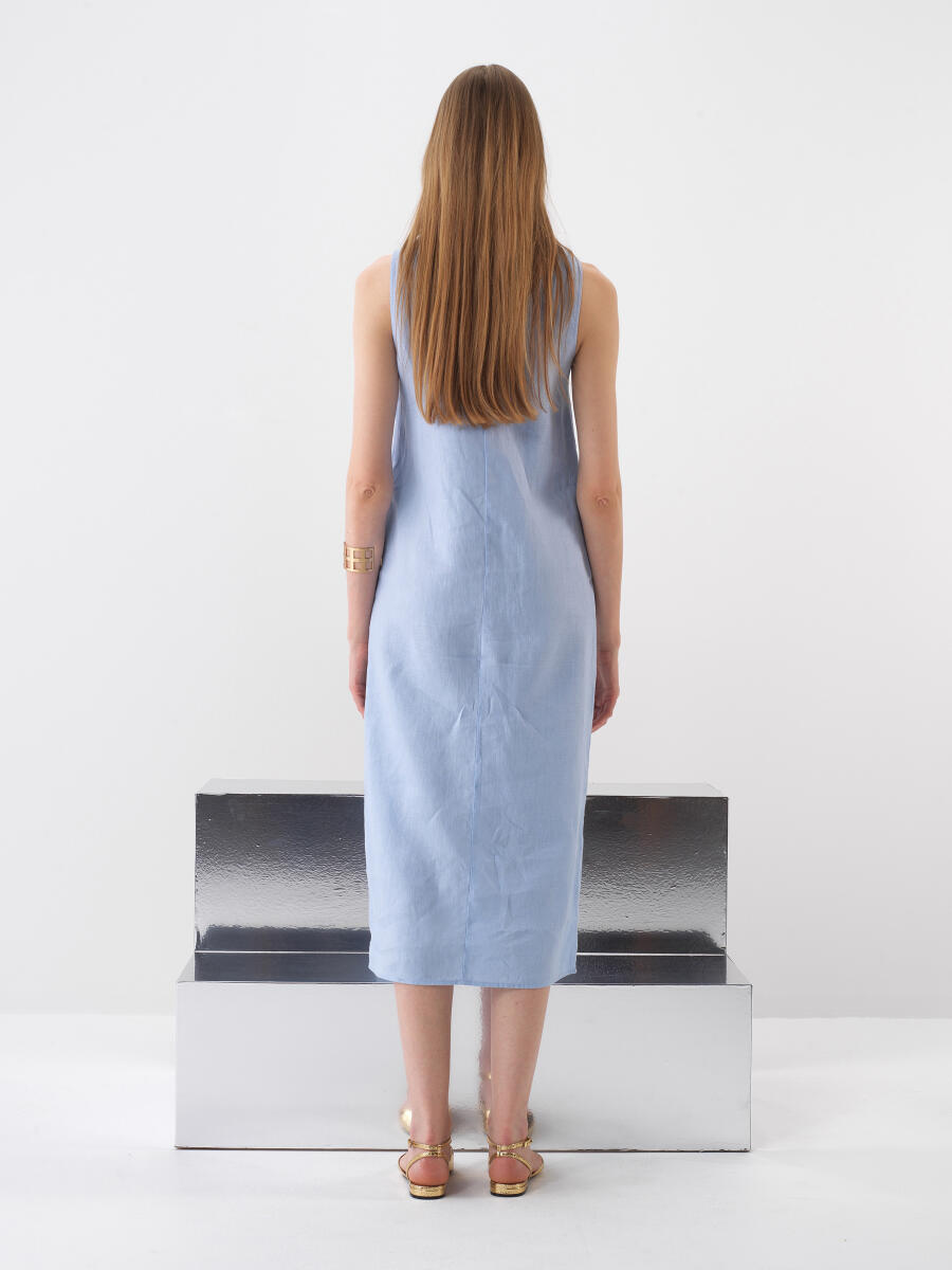 Blue Regular Fit Linen Dress - 4