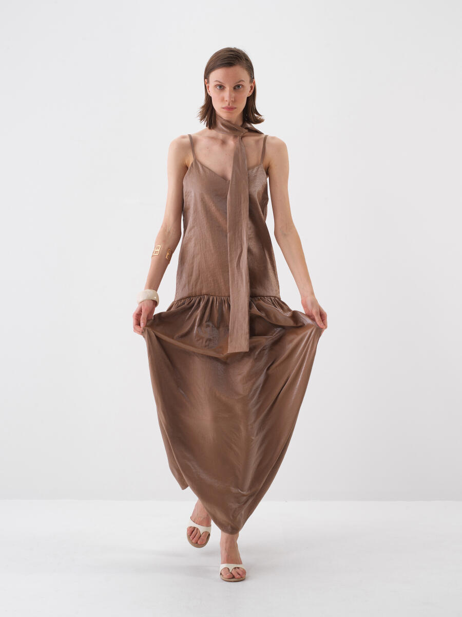 Brown Oversize Cotton Dress - 4