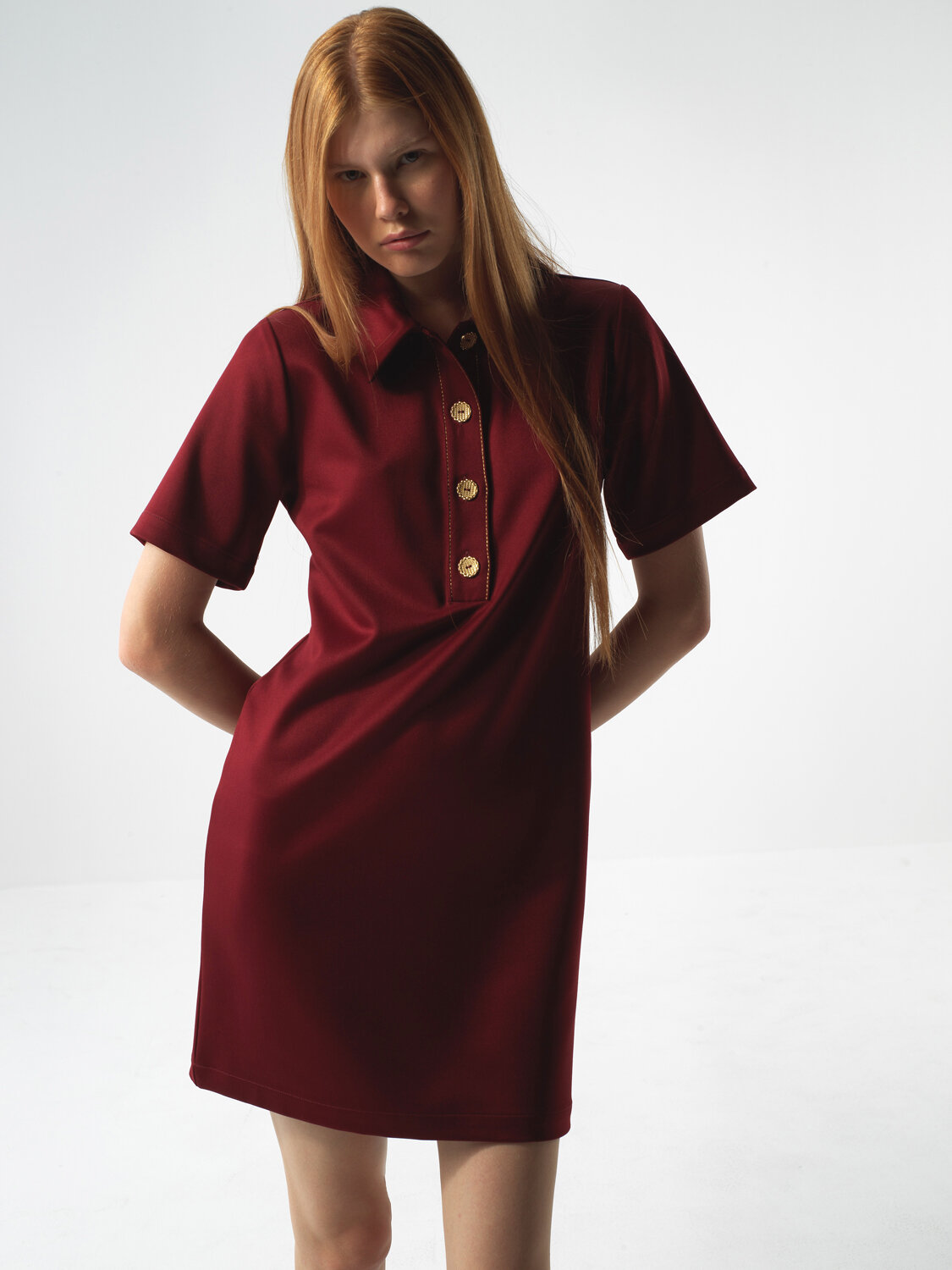 Burgundy Flexible Textured Regular Fit Dress - Xint
