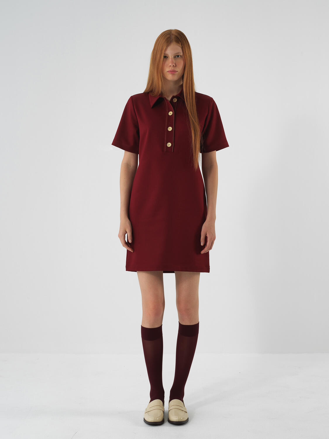 Burgundy Flexible Textured Regular Fit Dress - 2