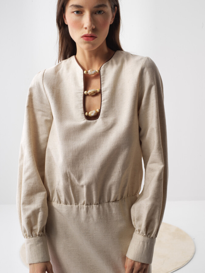 Natural Regular Fit Linen Dress - 2