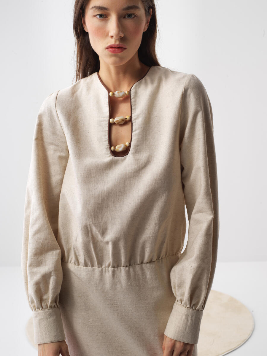 Natural Regular Fit Linen Dress - 2