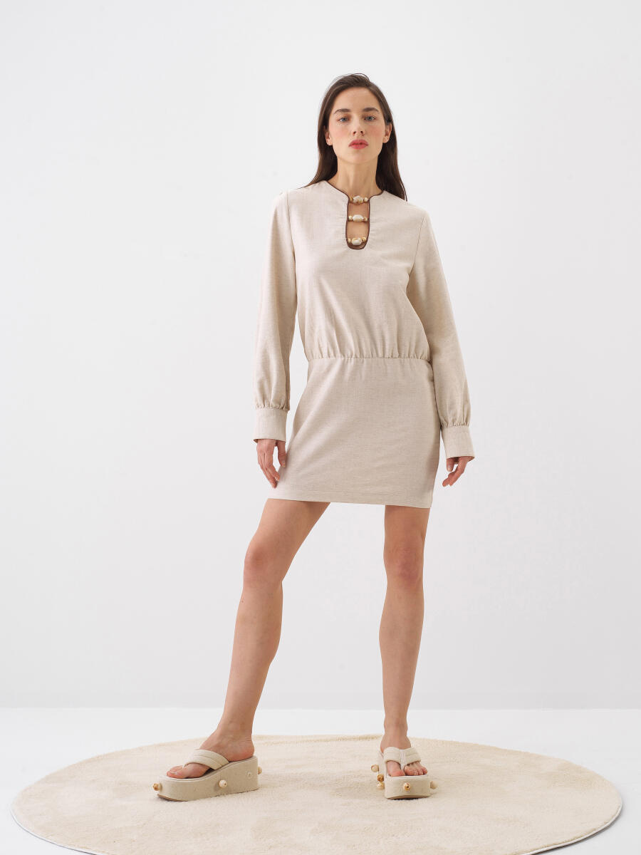 Natural Regular Fit Linen Dress - 1