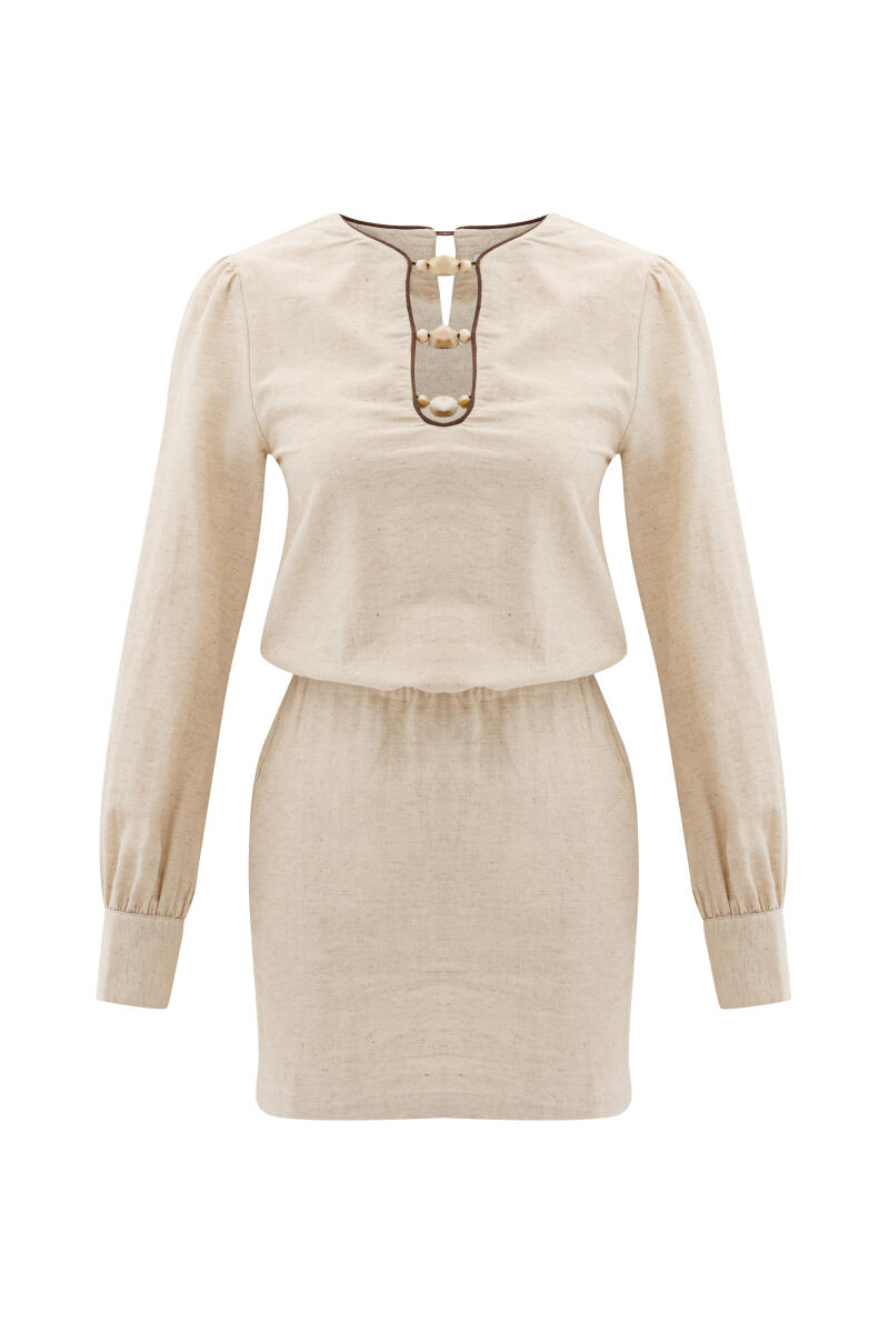 Natural Regular Fit Linen Dress - 4