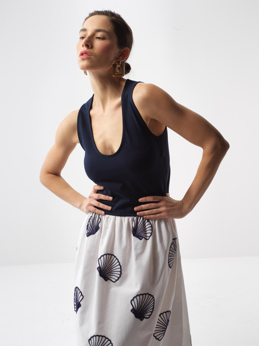 Navy Blue Regular Fit Cotton Dress - 2