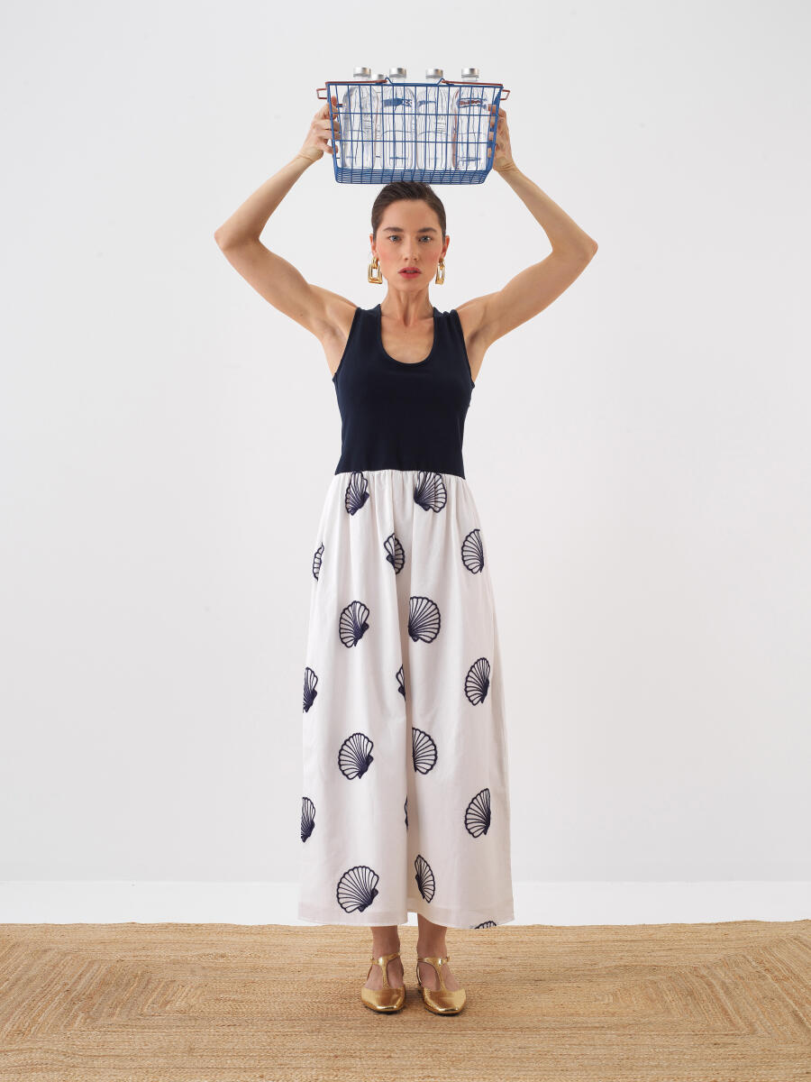 Navy Blue Regular Fit Cotton Dress - 1