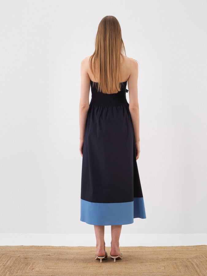 Navy Blue Regular Fit Cotton Dress - 4