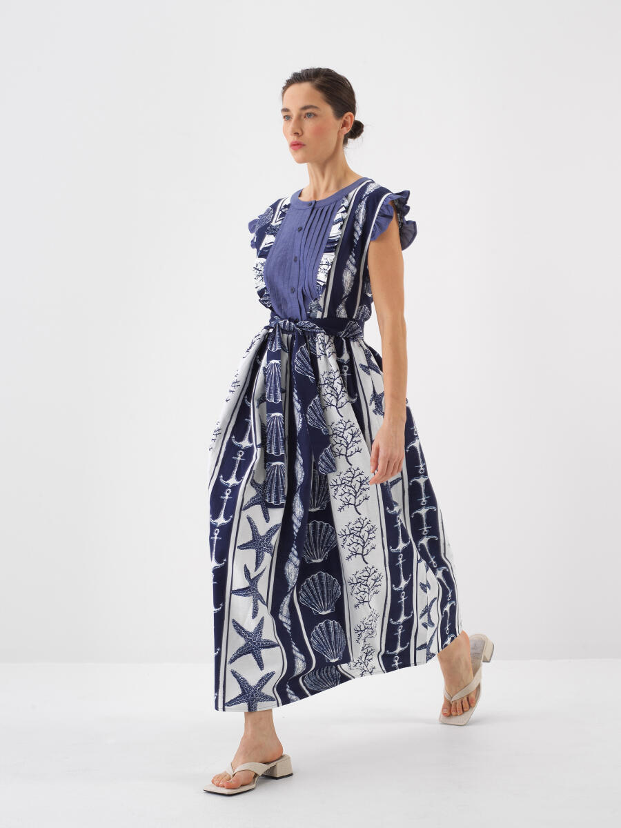 Navy Blue Regular Fit Linen Dress - 4