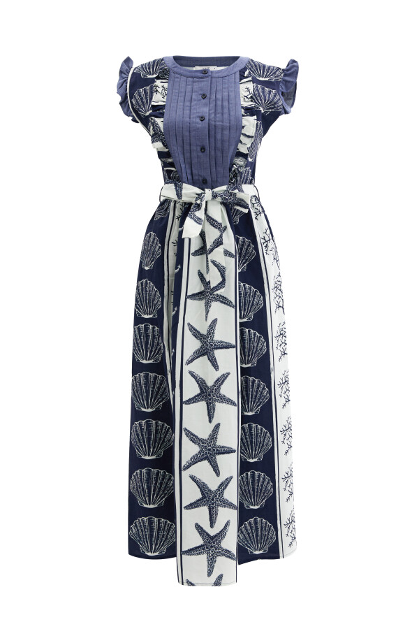 Navy Blue Regular Fit Linen Dress - 5