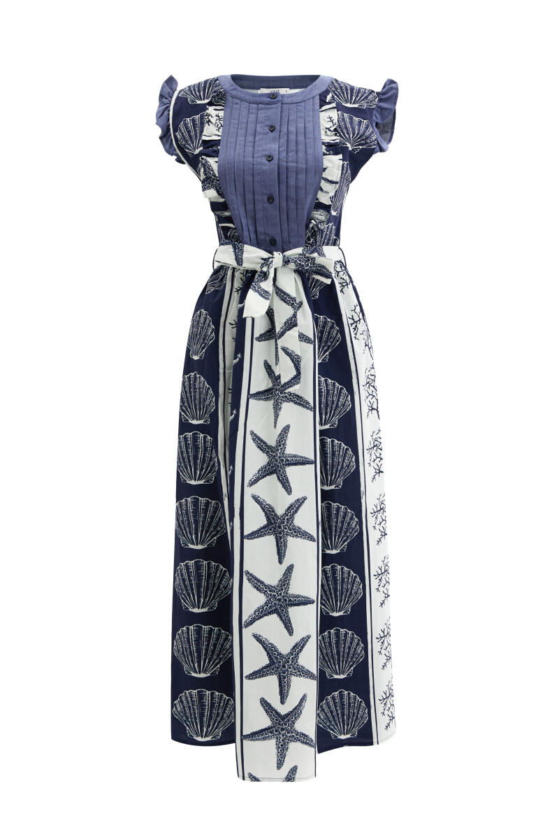 Navy Blue Regular Fit Linen Dress - 5