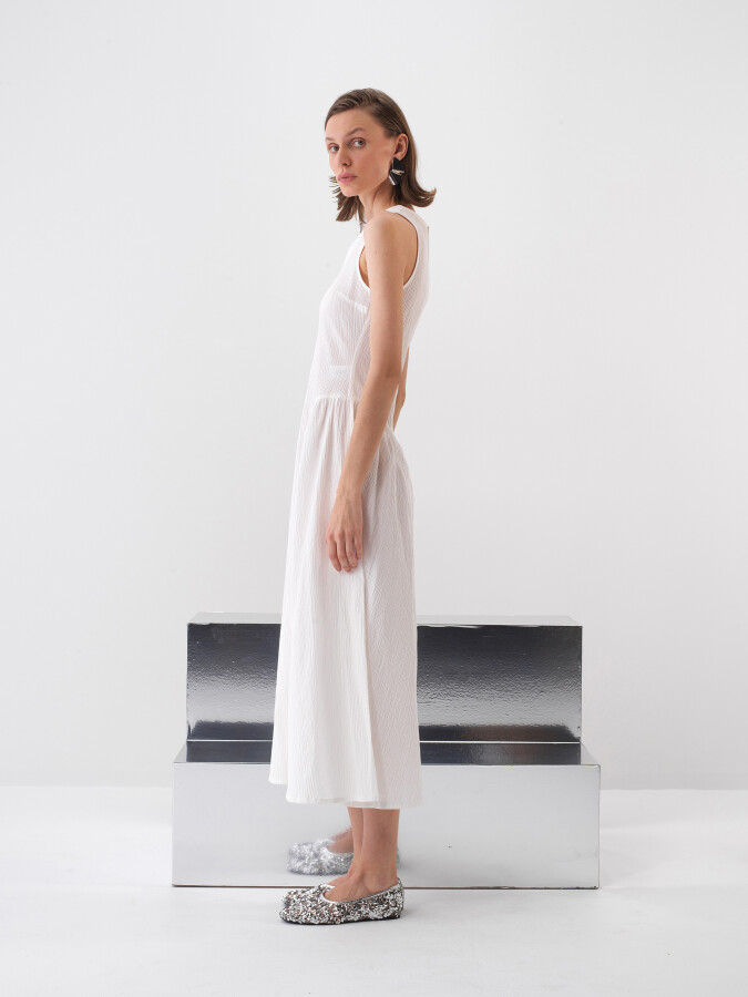 White Regular Fit Cotton Dress - 3