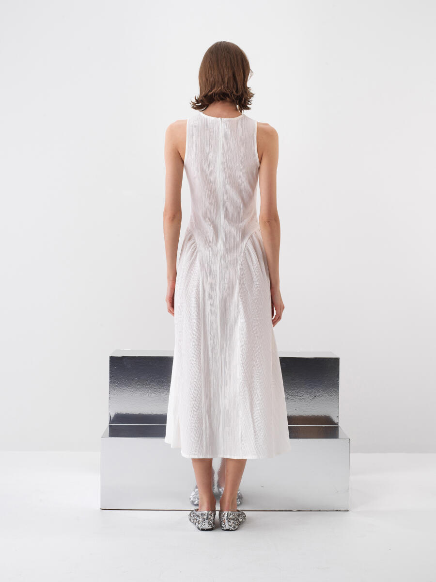 White Regular Fit Cotton Dress - 4