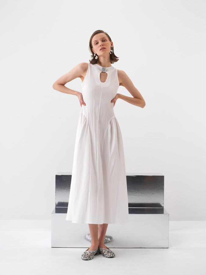 White Regular Fit Cotton Dress - 1