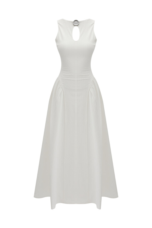 White Regular Fit Cotton Dress - 5