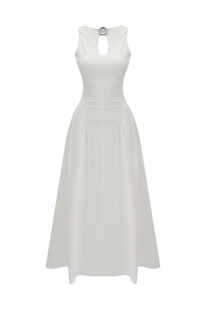 White Regular Fit Cotton Dress - 5