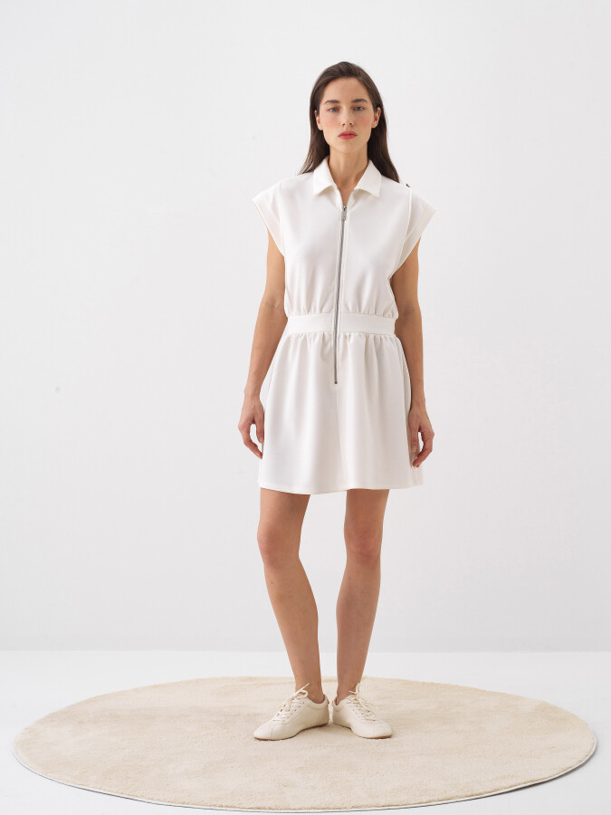 White Regular Fit Modal Dress - 1