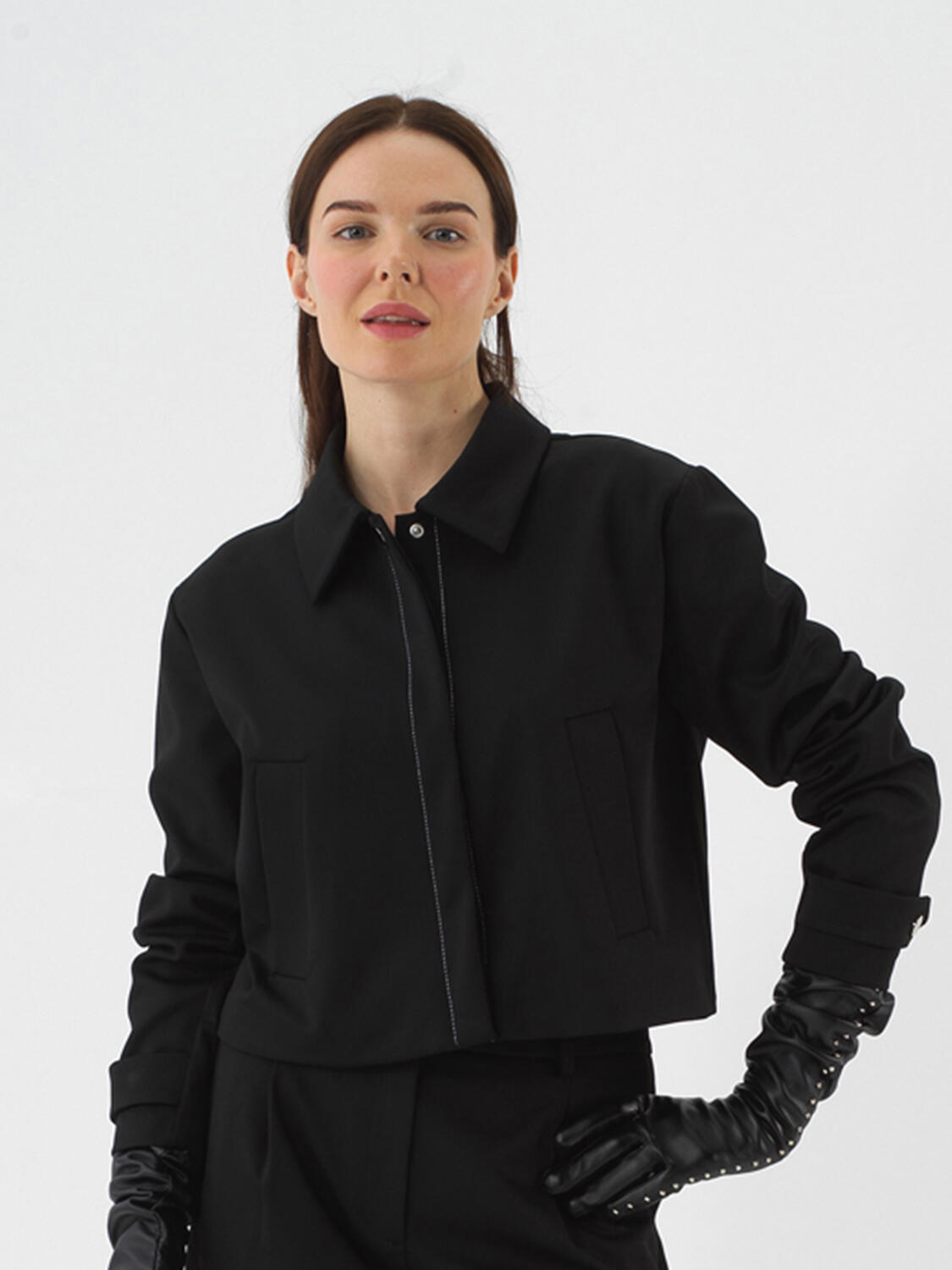 Black Flexible Textured Oversize Jacket - 2
