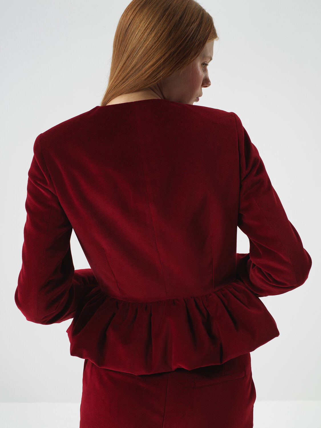Burgundy Luxury Textured Soft Velvet Regular Fit Jacket - Xint