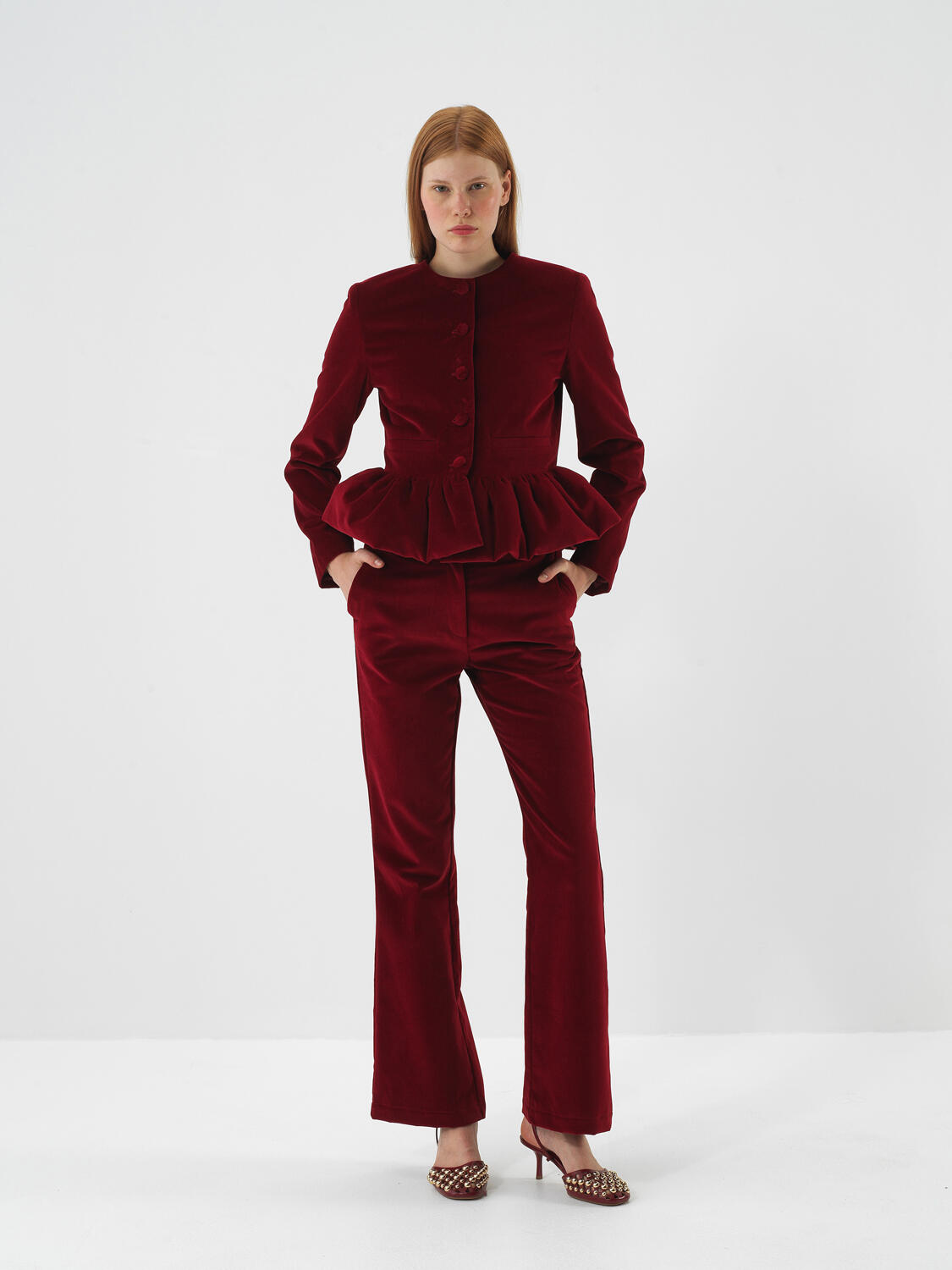 Burgundy Luxury Textured Soft Velvet Regular Fit Jacket - 3