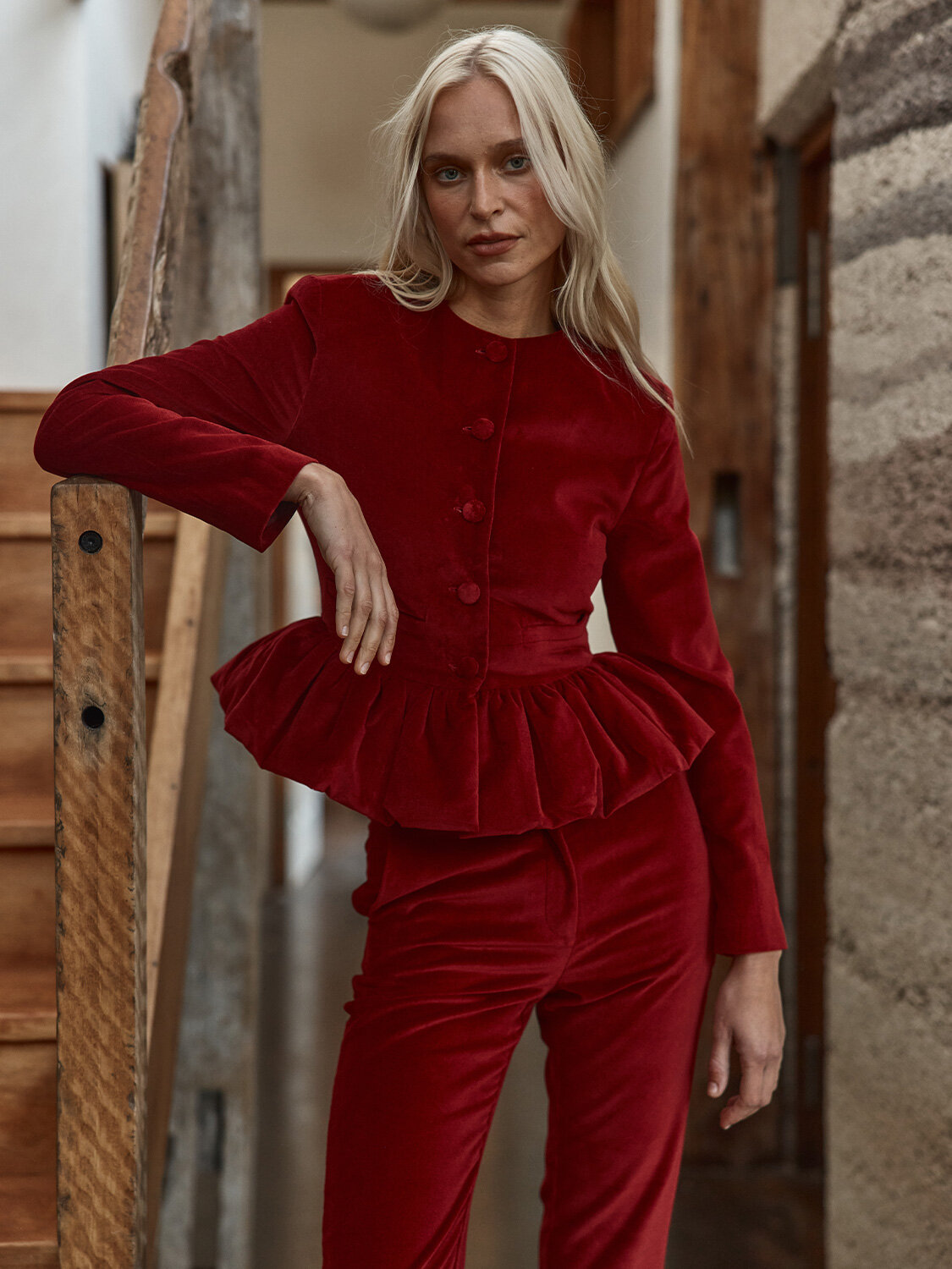 Burgundy Luxury Textured Soft Velvet Regular Fit Jacket - Xint