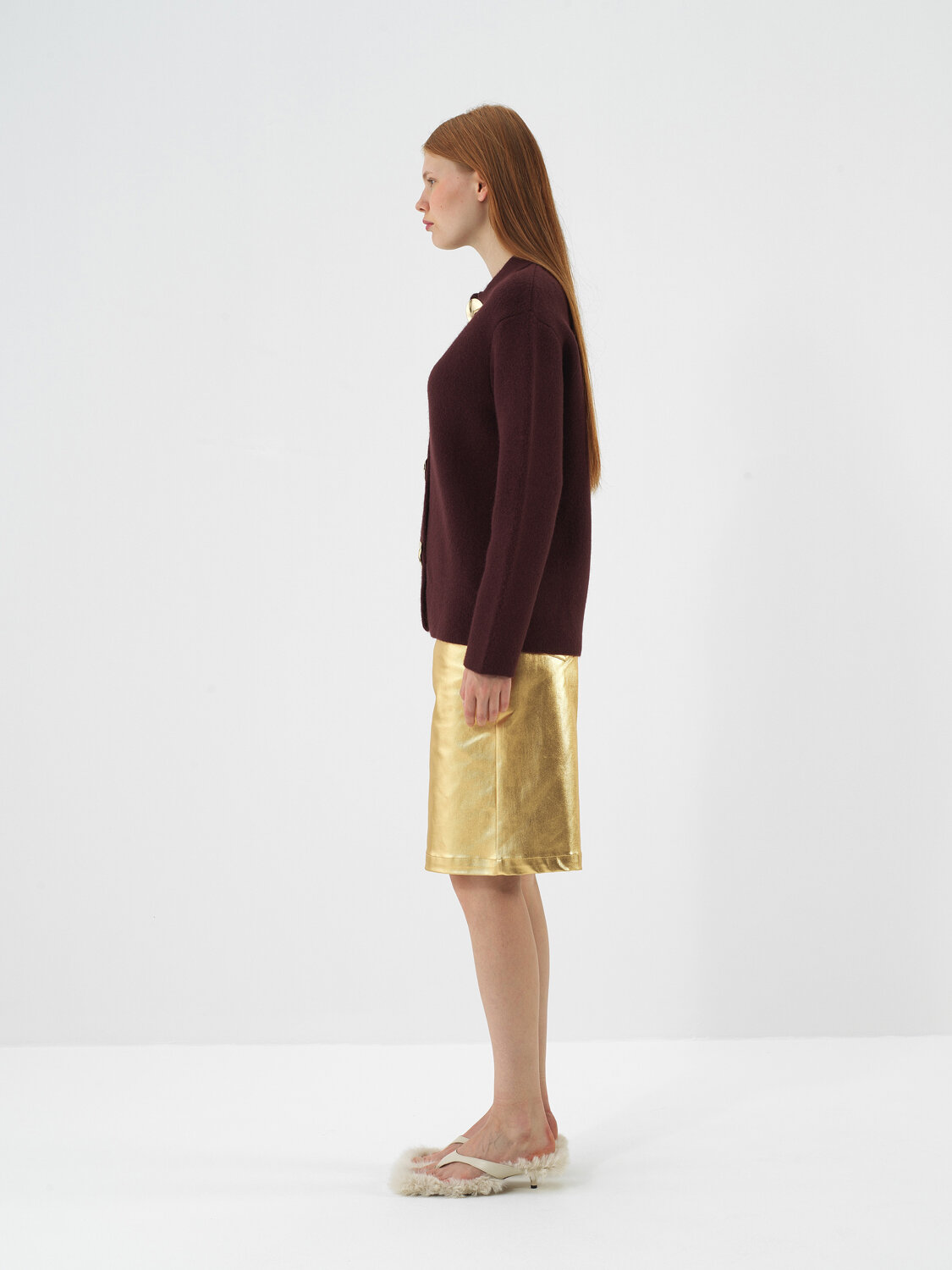 Burgundy Natural Wool Textured Oversize Jacket - Xint