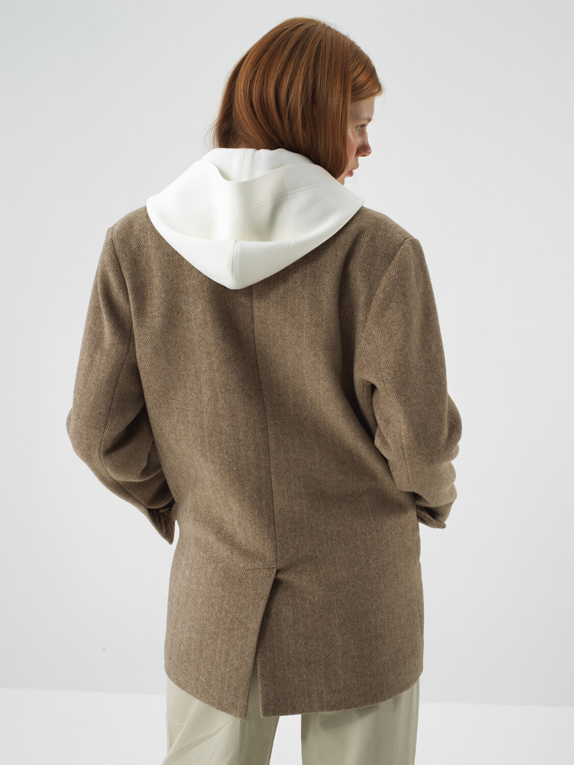 Camel Natural Wool Textured Oversize Jacket - Xint