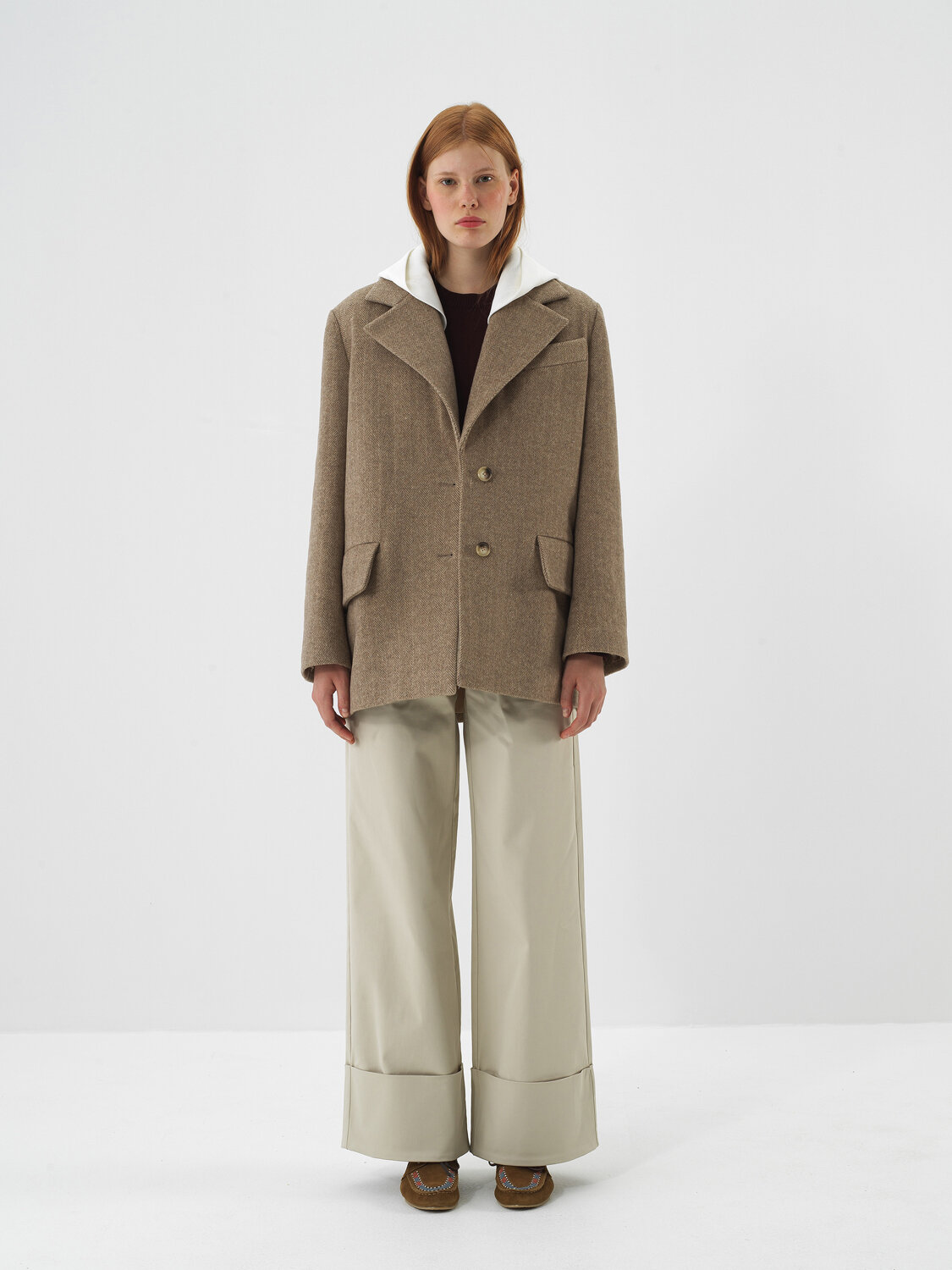 Camel Natural Wool Textured Oversize Jacket - Xint