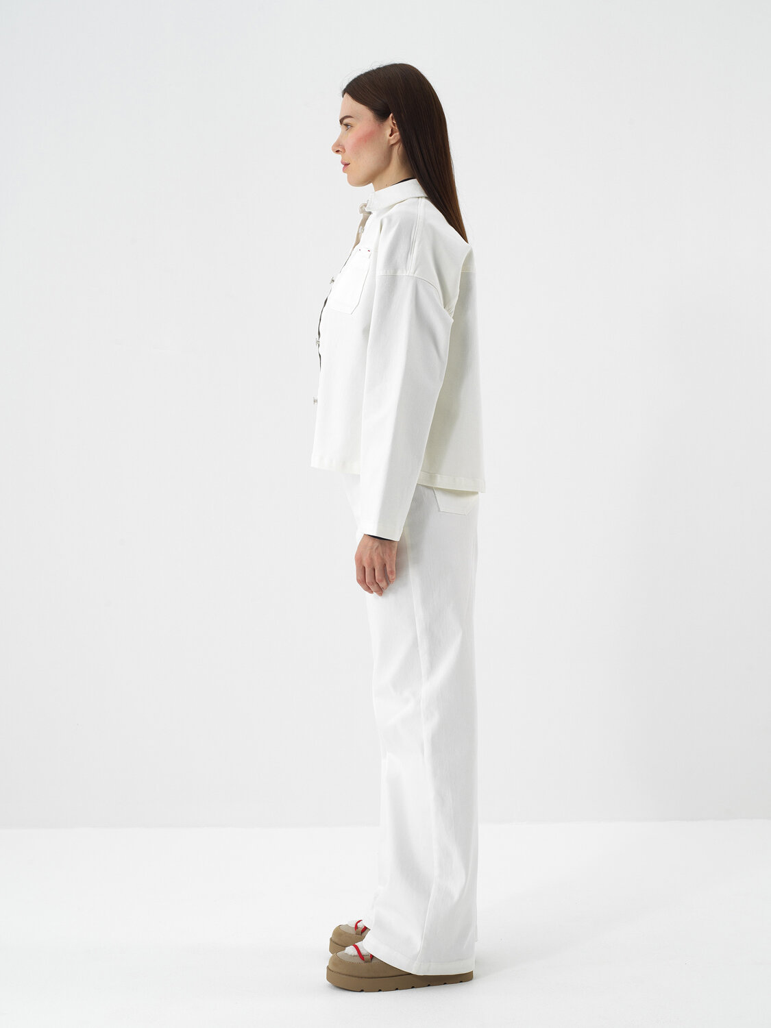 Ecru Cotton Textured Oversized Jacket - Xint