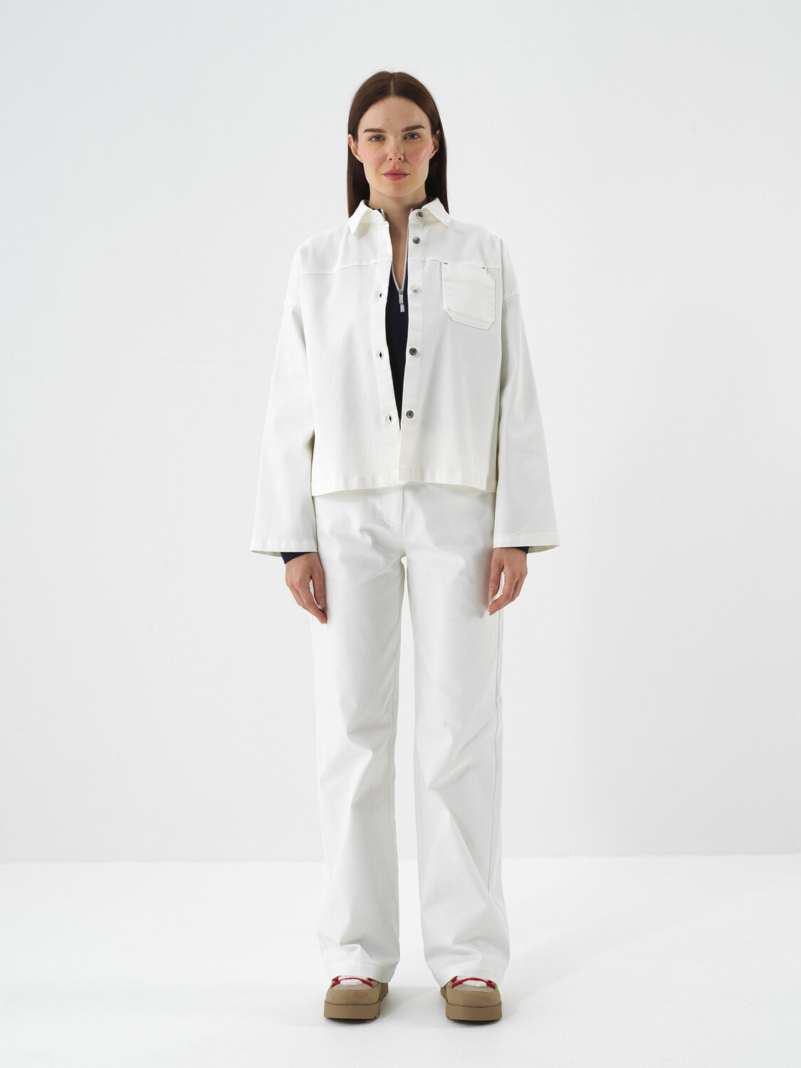 Ecru Cotton Textured Oversized Jacket - Xint