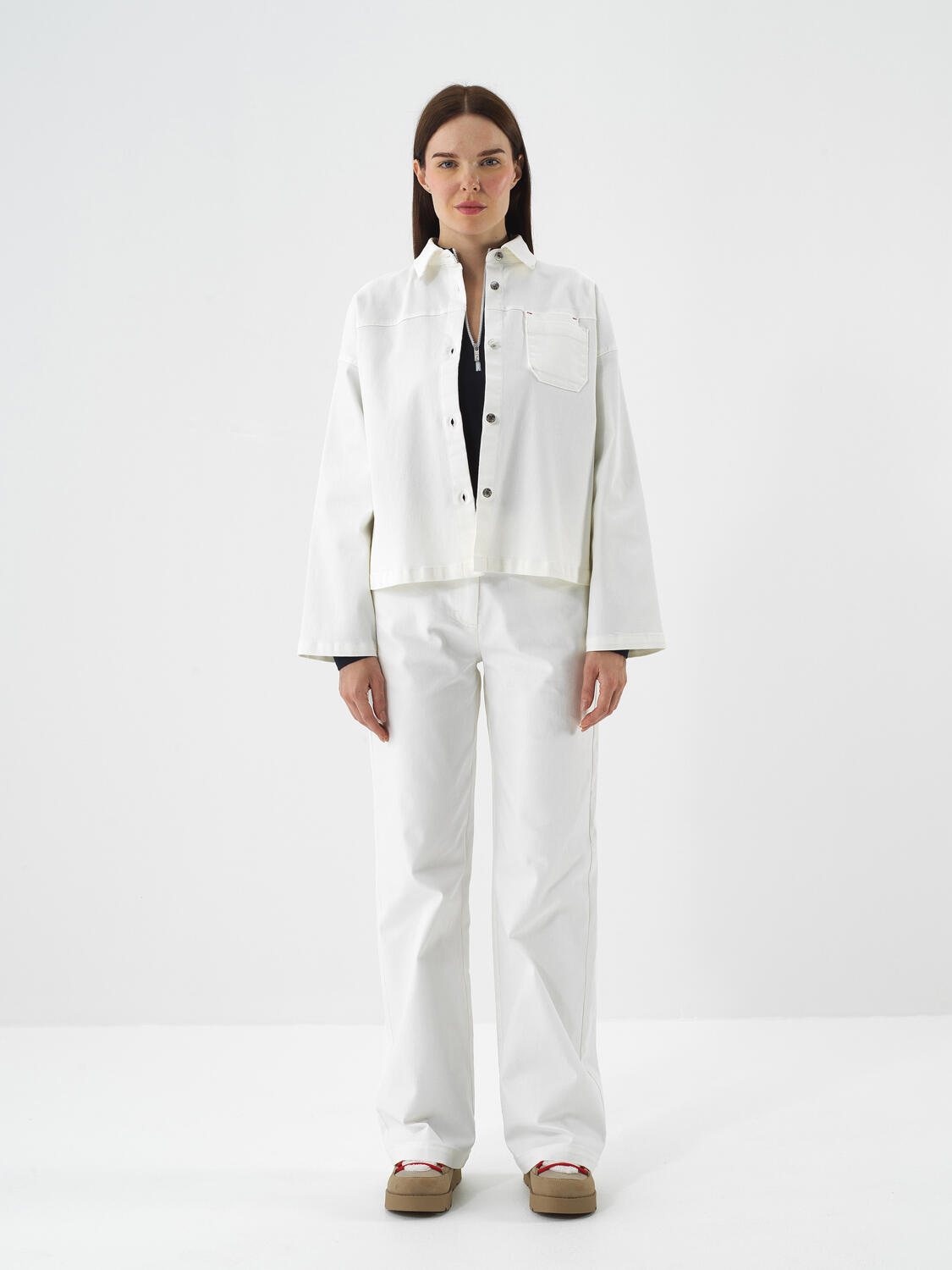 Ecru Cotton Textured Oversized Jacket - 2