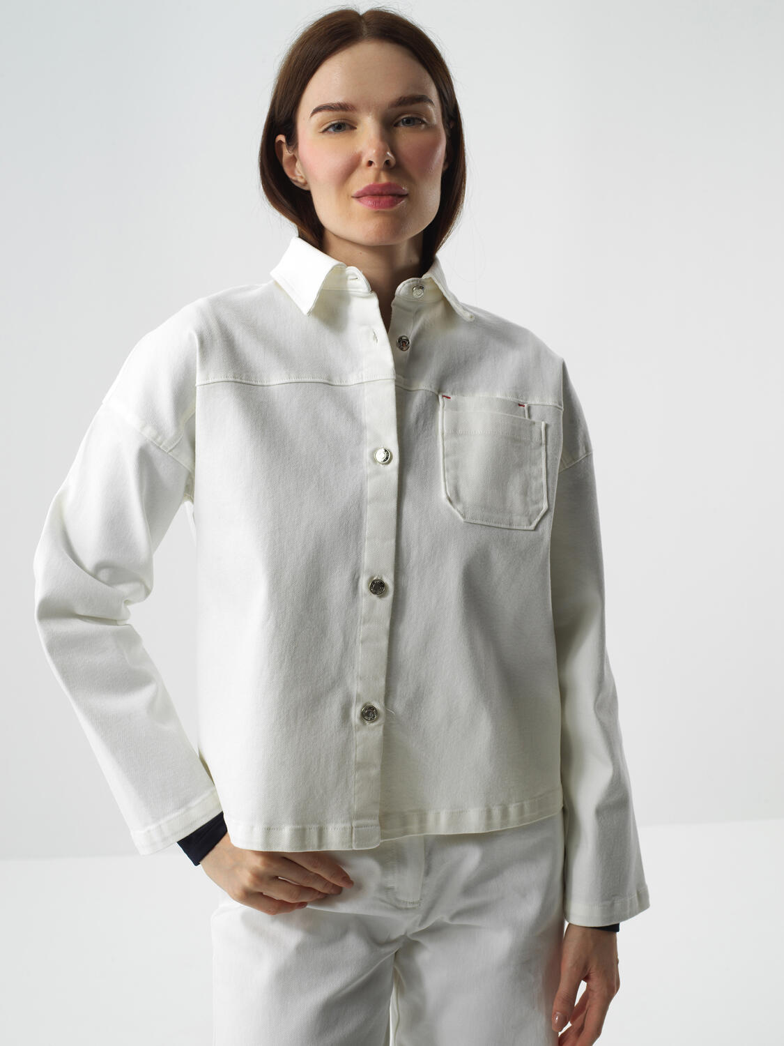 Ecru Cotton Textured Oversized Jacket