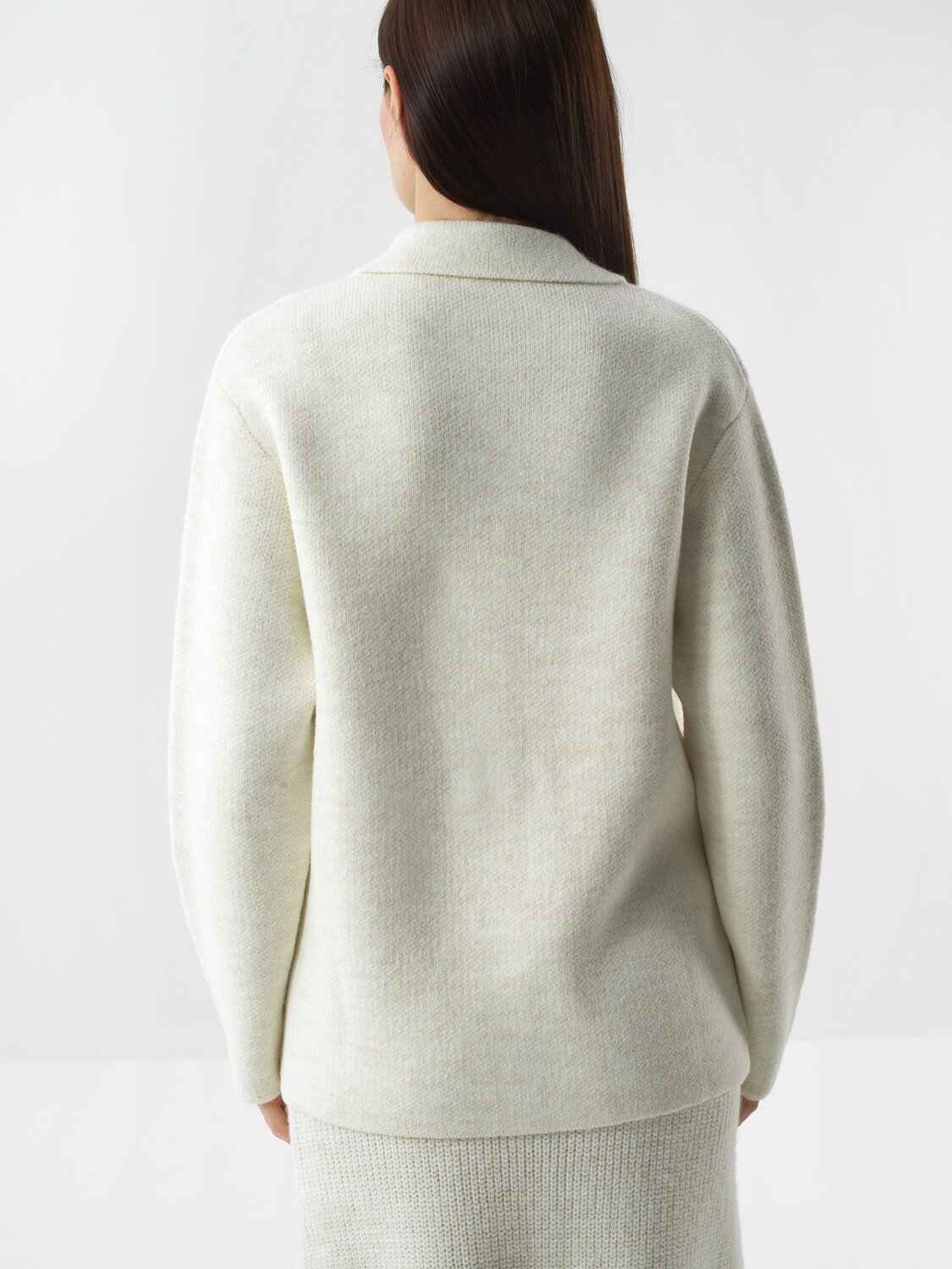 Ecru Natural Wool Textured Oversize Jacket - Xint