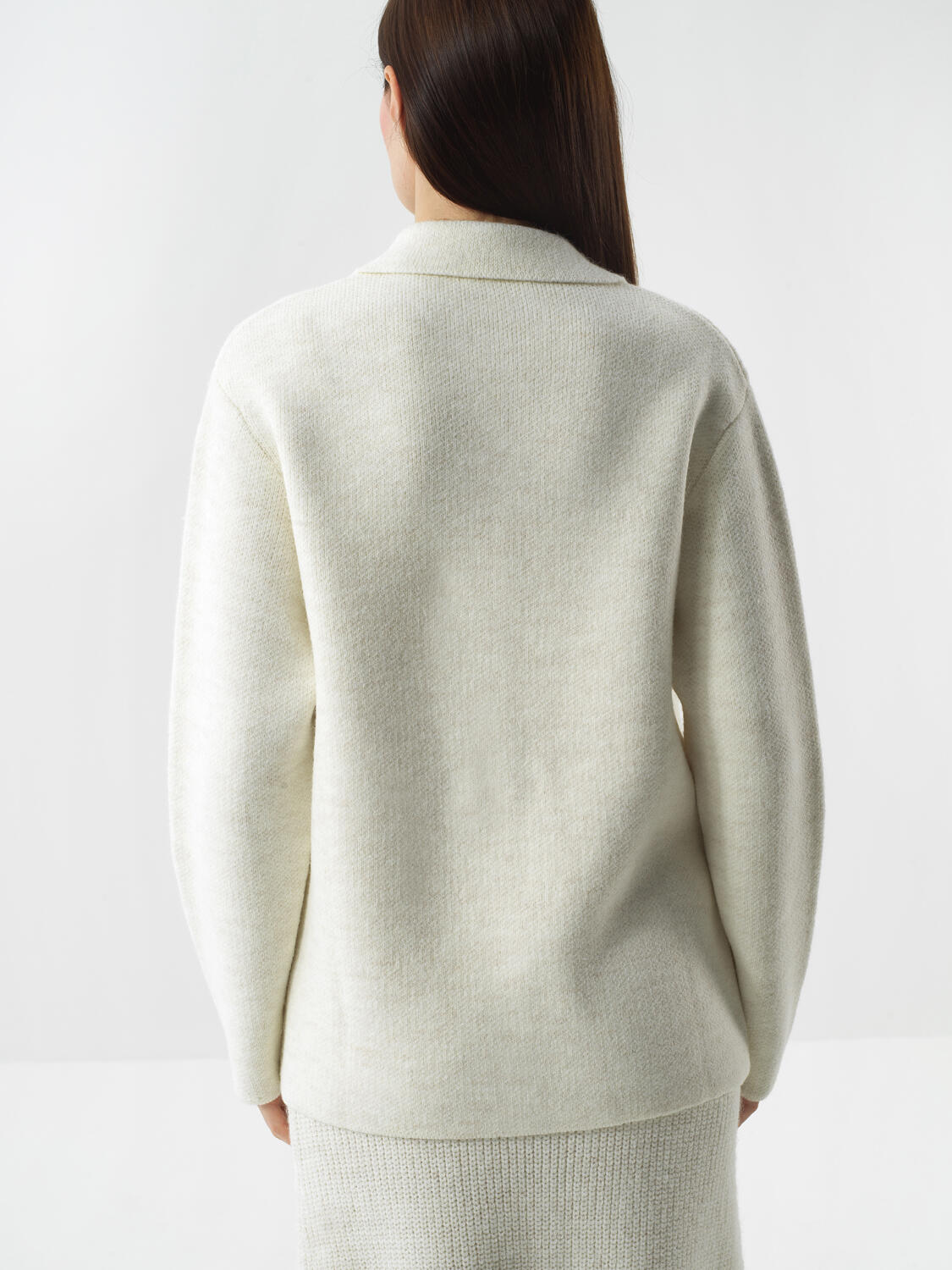 Ecru Natural Wool Textured Oversize Jacket - 4