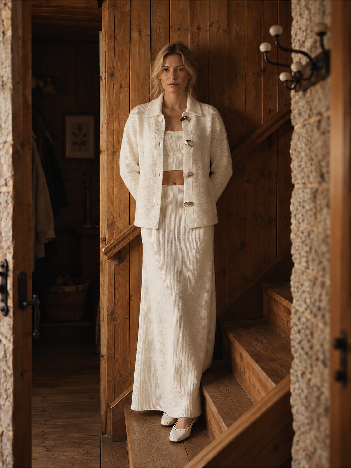 Ecru Natural Wool Textured Oversize Jacket (1)