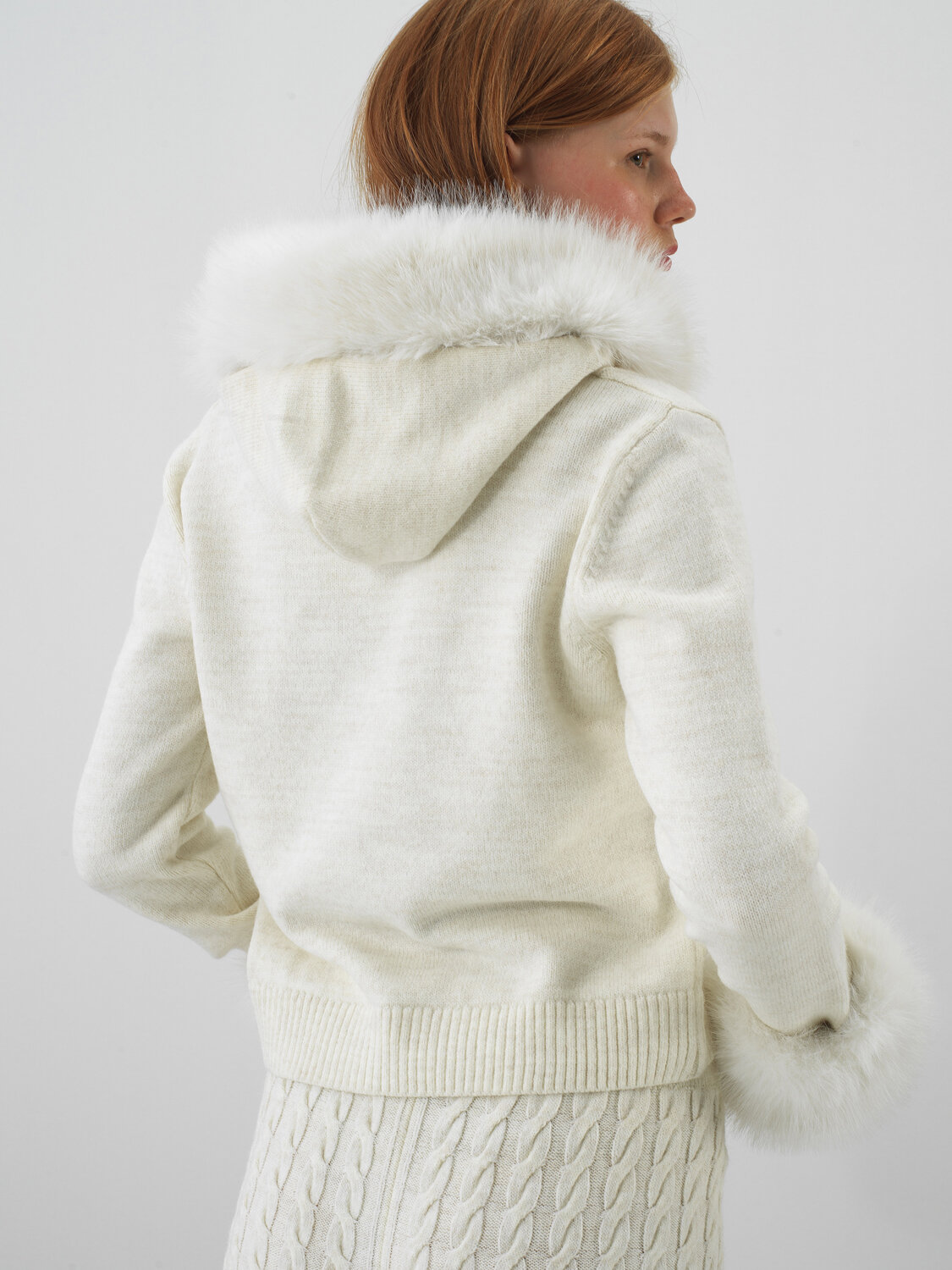 Ecru Natural Wool Textured Oversize Jacket - Xint