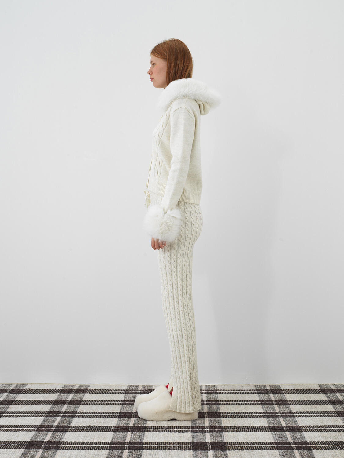 Ecru Natural Wool Textured Oversize Jacket - 3