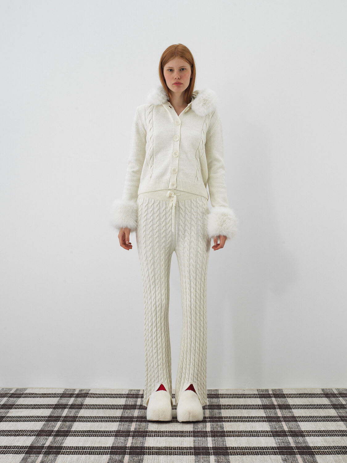 Ecru Natural Wool Textured Oversize Jacket - Xint