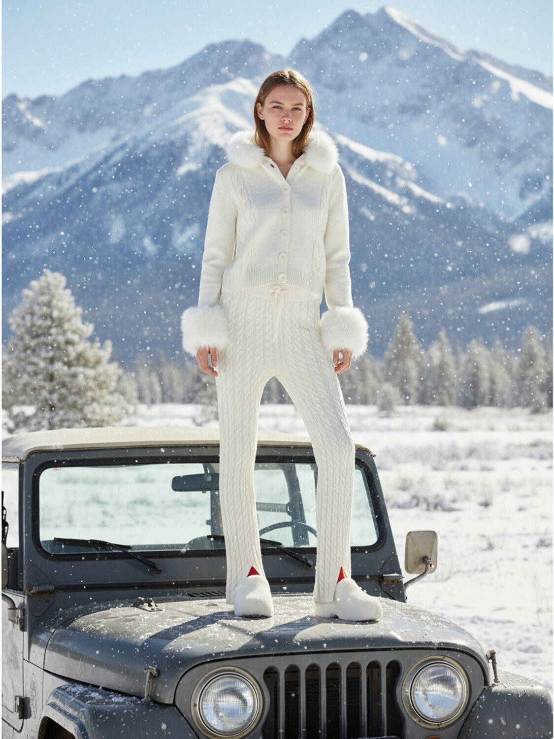 Ecru Natural Wool Textured Oversize Jacket - Xint