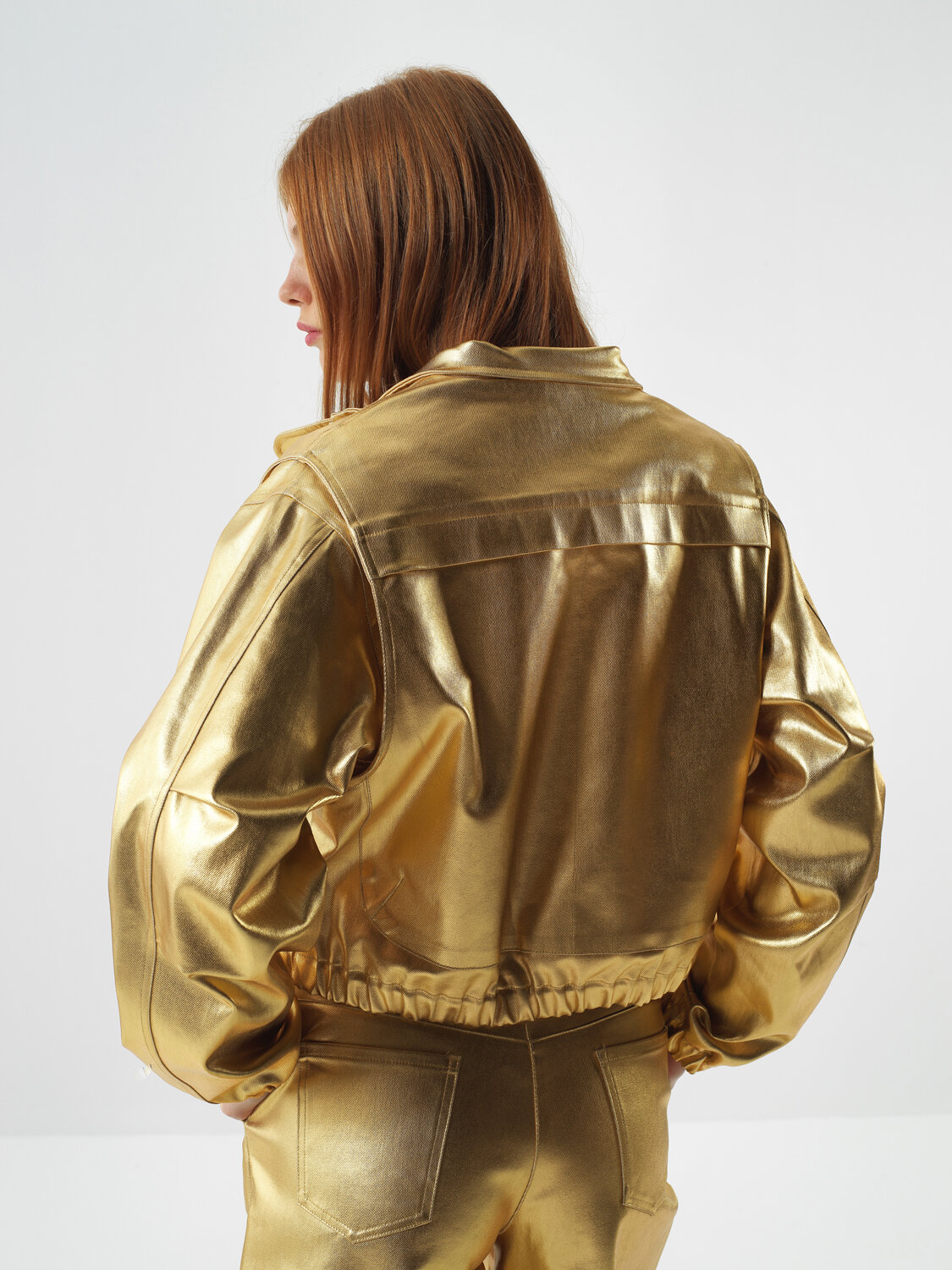 Gold Cotton Textured Oversized Jacket - Xint
