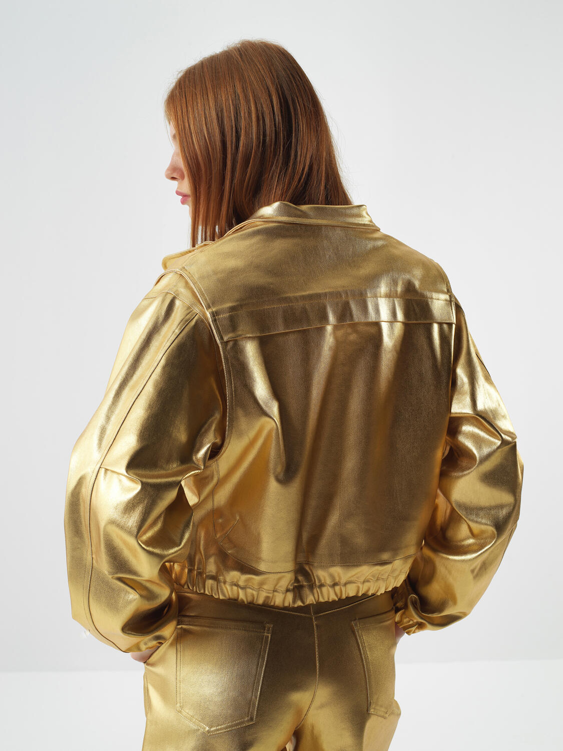 Gold Cotton Textured Oversized Jacket - 4