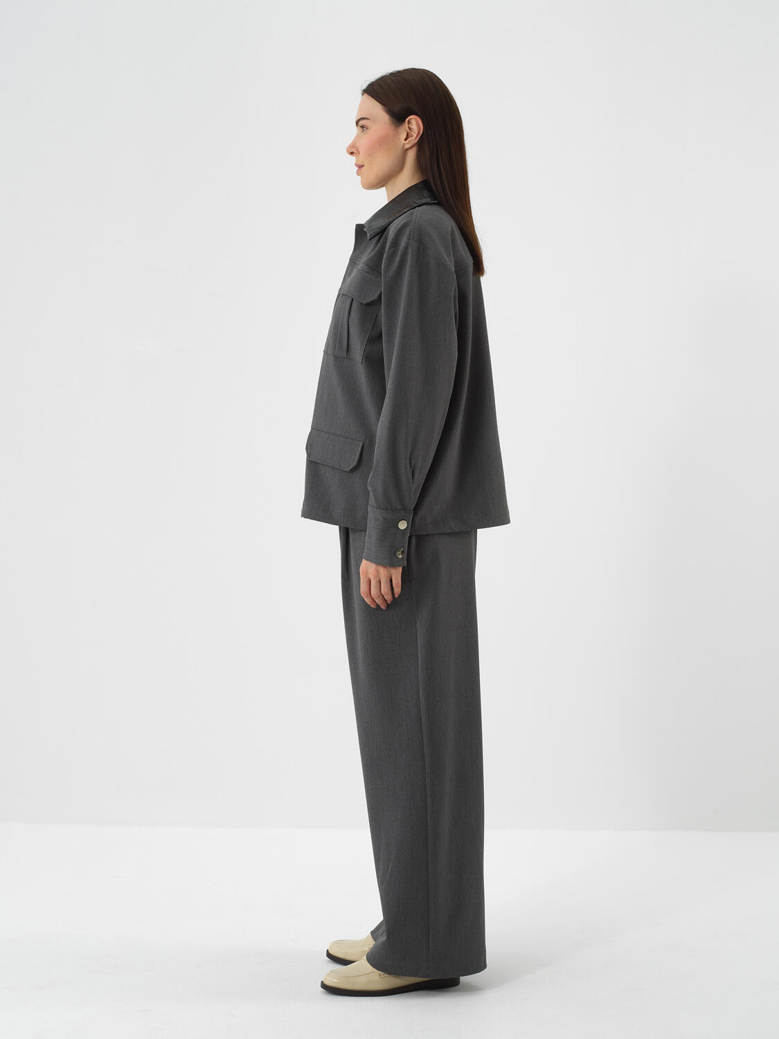 Grey Flexible Textured Oversize Jacket - 4