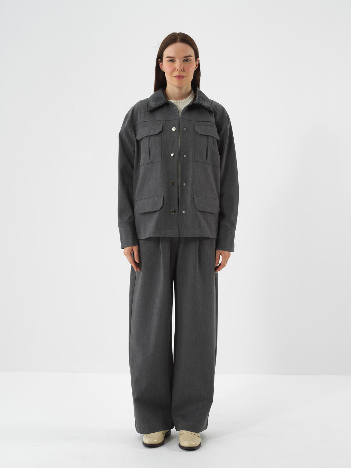 Grey Flexible Textured Oversize Jacket - 2