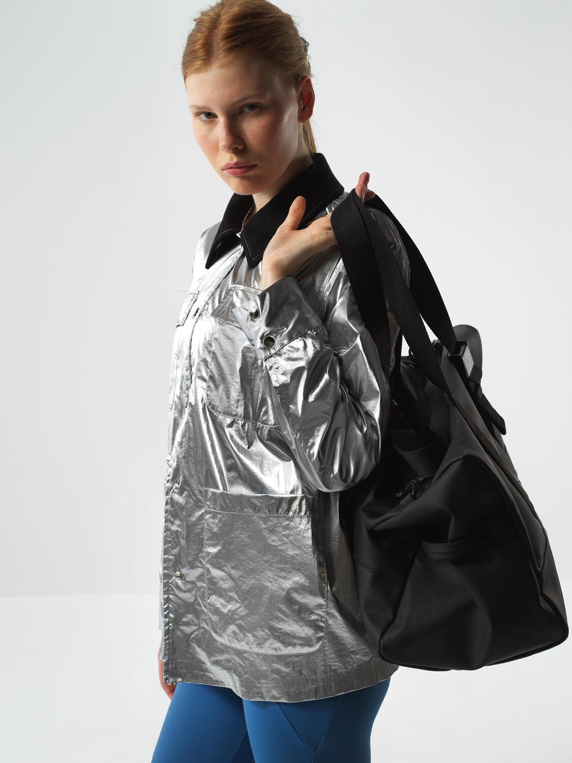 Gray Metallic Shiny Textured Oversize Jacket - 3