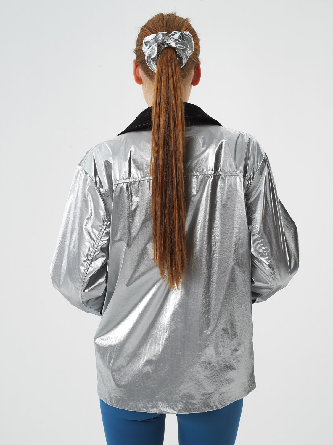 Gray Metallic Shiny Textured Oversize Jacket - Xint