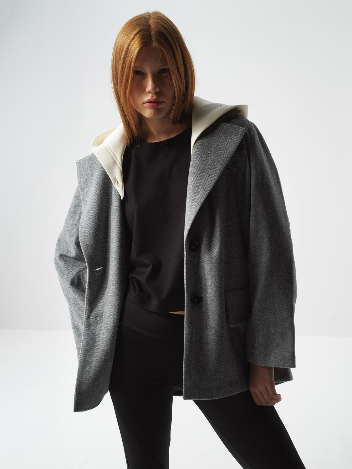 Gray Natural Wool Textured Oversize Jacket