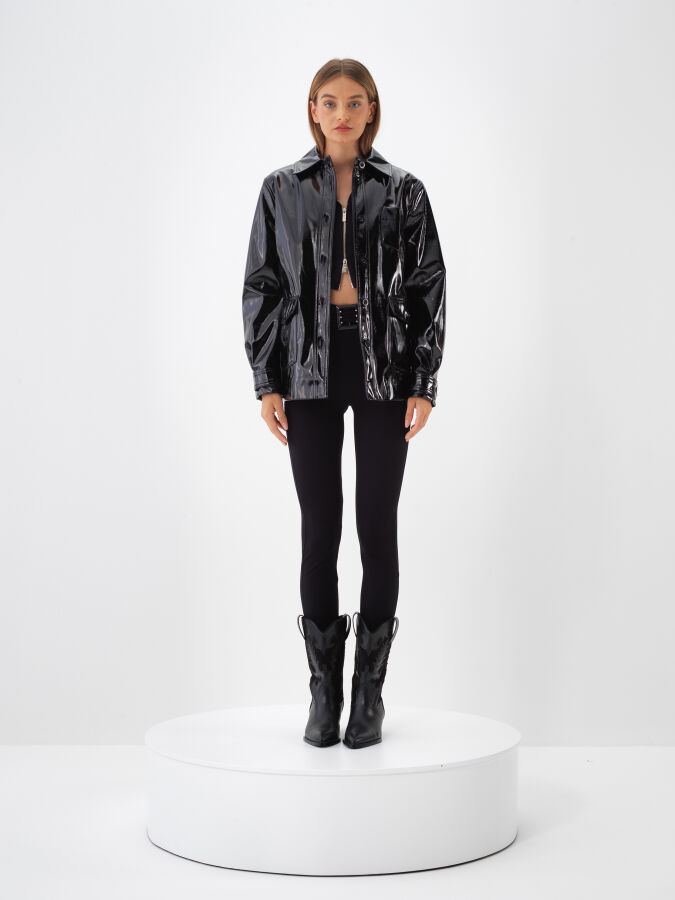 Leather Look Coat - Xint