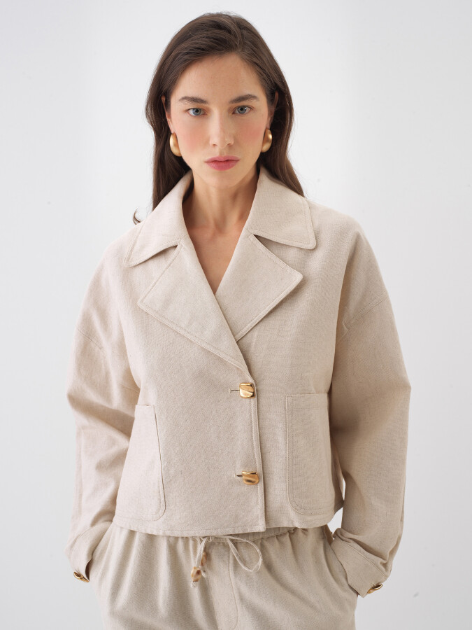 Natural Oversize Linen Jacket - 1