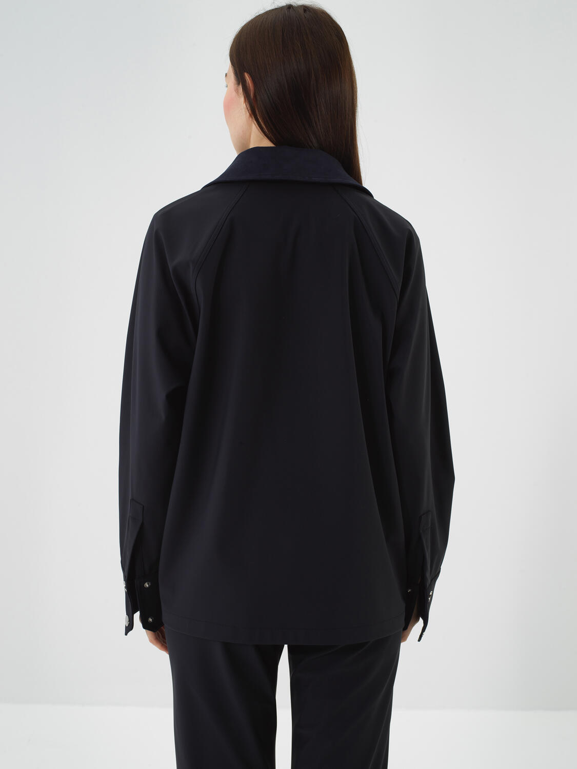 Navy Blue Flexible Textured Oversize Jacket - 5