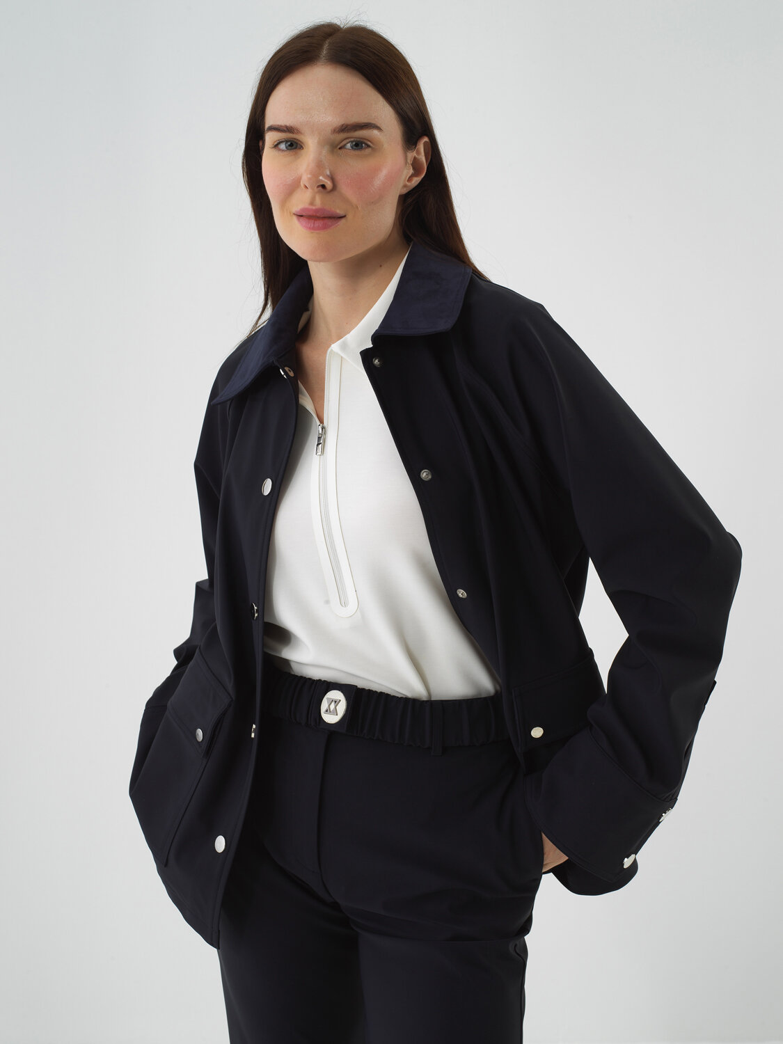 Navy Blue Flexible Textured Oversize Jacket - Xint